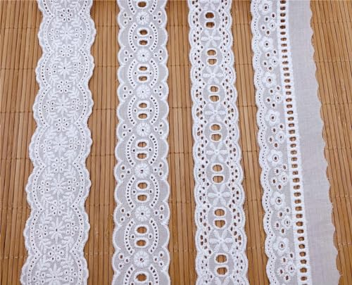 7Yards Cotton Lace Trim White Eyelet Lace Ribbon Bowknot Embroidery Scalloped Lace for Sewing Crafts, Dress, Dolls/Pets Clothes (White C) - color: White C