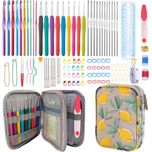 Weabetfu 102pcs Crochet Hooks Set Crochet Hook Kit with Case Ergonomic Crochet Needles for Arthritic Hands and Crochet Accessories Complete Crochet Set for Beginners & Experieced Crochet Lovers - color: Yellow