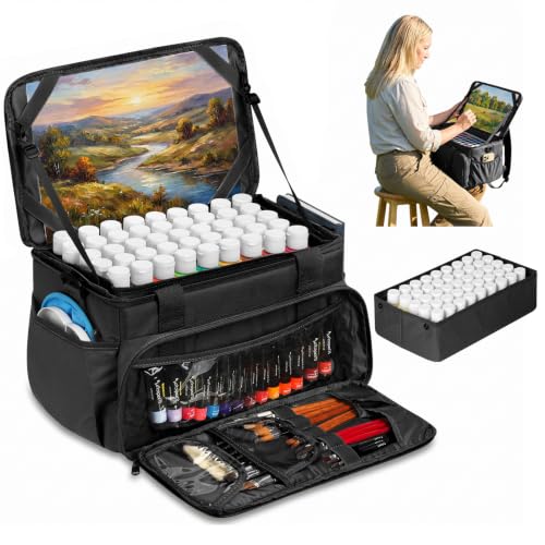 Magicfly Large Art Bag, Waterproof Acrylic Paint Storage with Drawing Easel - color: Black