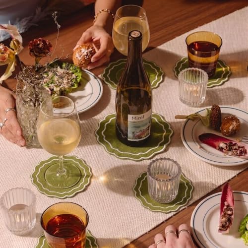 Linen Coasters for Drinks Set of 6, Oliver - color: 1121 - Olive, size: 6 inches