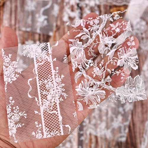 Lace Stickers for Scrapbooking, 30 Sheets Scrapbook Stickers Book for Wedding Invitations, Bridal Scrapbook Supplies, Transparent PET Stickers for Junk Journaling, Exquisite Lace Themed - color: Exquisite Lace