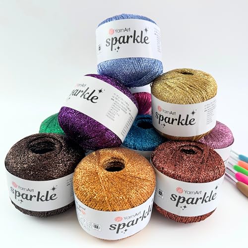YarnArt Sparkle - Metallic Glitter Fine Lightweight Yarn for Crochet & Knitting, Amigurumi, Cardigans, Shawls, Bag Making, Soft Craft (1306) - color: 1306