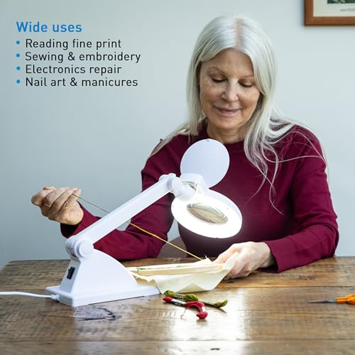 LED Magnifying Desk Lamp – Magnifier Lamp for Table - Magnifier Glass - Ideal for Sewing, Embroidery, Craft & Detailed Work