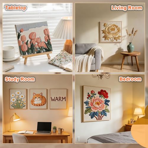 6 Sets 12pcs Needlepoint Stretcher Bars,3 Sizes Canvas,Wall Mount,Splicing Frame for Embroidery/Painting,Includ 12pcs Bars+100 Tracks+Sewing Scissors+Hammer+4 Wall-Mounted Rings+4 Picture Hooks