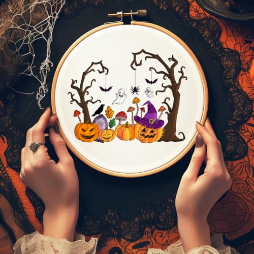ORIGACH 4 Sheets Large Halloween Water Soluble Embroidery Stabilizers, Halloween Words Pumpkin Ghost Bat Patterns Stick and Stitch Embroidery Paper Hand Sewing Stabilizers for Embroidery Beginners - color: Halloween Words Pumpkin Ghost Bat