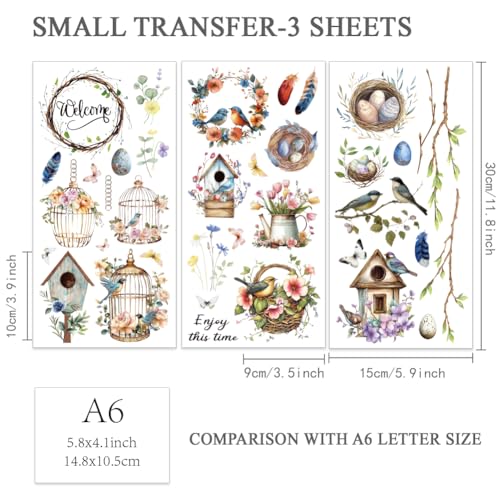 OLYCRAFT 6x12 Inch Spring Rub on Transfers for Furniture and Crafts - style: Spring Bird