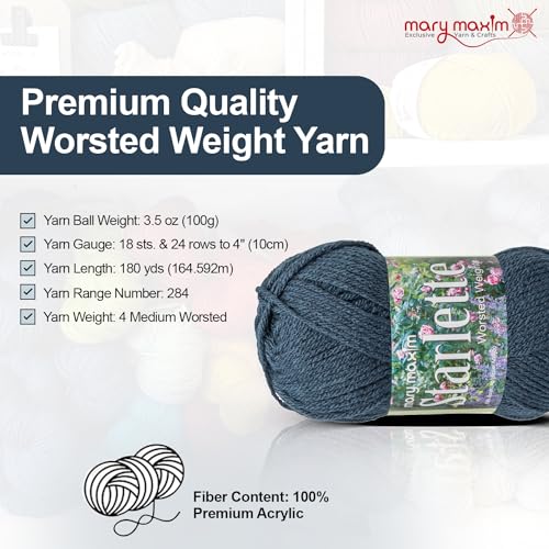 Mary Maxim Starlette Yarn, Soft Acrylic Yarn, 3.5 OZ, 180 Yards, Dark Azure - color: Dark Azure