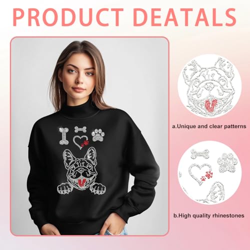 5 Pcs Bulldog Pattern Iron on Rhinestones Transfer, Paw Print Bling Crystal Clothing Repair Applique Heat Transfer Patches for T-Shirt Vest Shoes Hat Jacket Pants Bags Decor - color: Bulldog