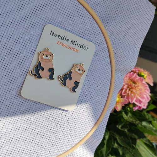 ESWEUOOM Cute Animals Cartoon 2 Pieces Needle Minder Magnetic Gold Needle Keeper for Cross Stitch Embroidery Sewing Needle and Pin Holders (Cute)