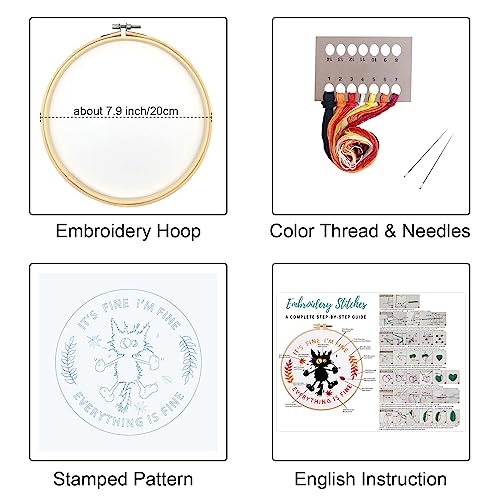 Louise Maelys Everything is Fine Embroidery Kit for Beginners Cat DIY - color: kit-22
