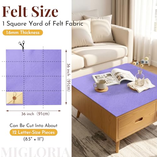 Large Felt Fabric Sheet 36 x 36 Inch, 1.6mm Thick (Lavender) - color: Lavender