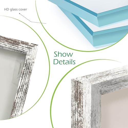 FrameWorks 8x8 Driftwood Wooden Shadow Box Frame – Soft Felt Back, Tempered Glass, and Included Elegant White Ball Push Pins - color: White Driftwood, size: 8"x8"