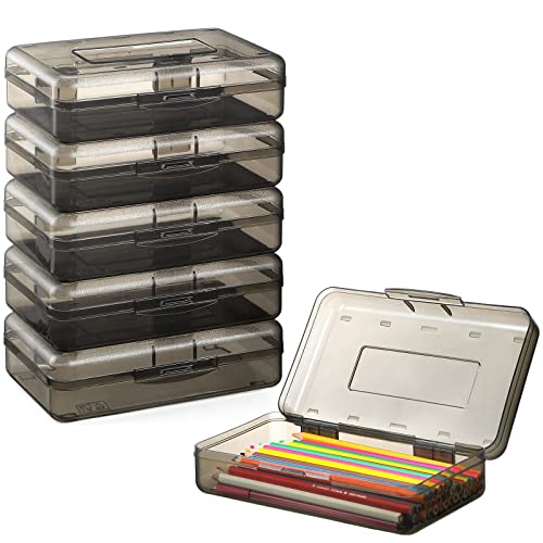 Sooez 6 Pack Pencil Box, Hard Pencil Boxes for School Supplies Bulk - color: Dark Gray