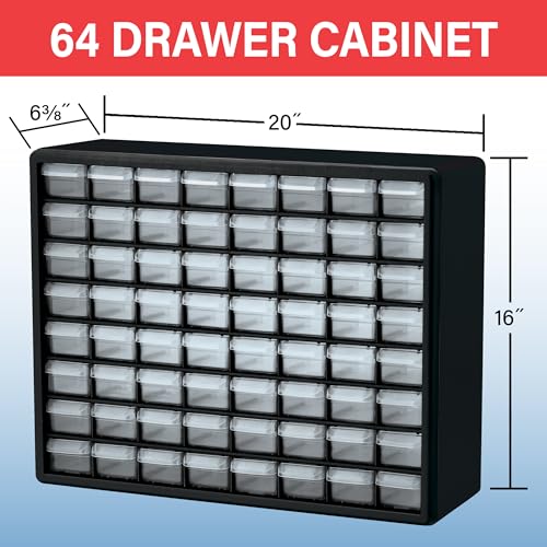 Akro-Mils 64-Drawer Plastic Storage Cabinet, 20"W x 6"D x 16"H, Yellow - color: Yellow, size: 64 Drawer, style: 1 Pack