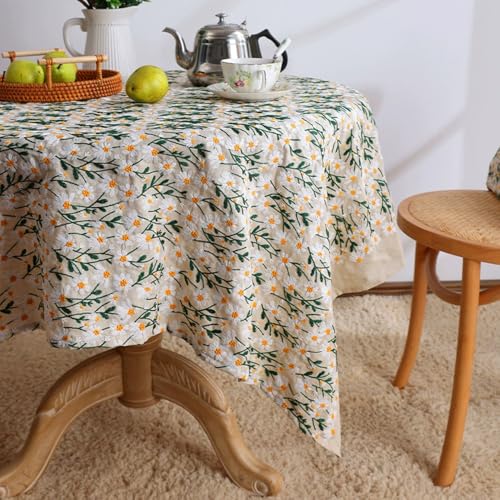 Primst 3D Daisy Embroidery Cotton Linen Fabric by The Yard for Sewing DIY Clothes Dress Tablecloth Bag Cushion (Beige,47.2" x 78.7") - size: 47.2" x 78.7"