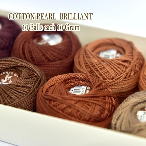 10 Colors Double Mercerized Egyptian Long Staple Cotton Pearl Thread Ball 10 Grams Rainbow Color Embroidery Thread for Crochet Hardanger Cross Stitch Hand Embroidery,caffee Series - color: Maillard Brown color