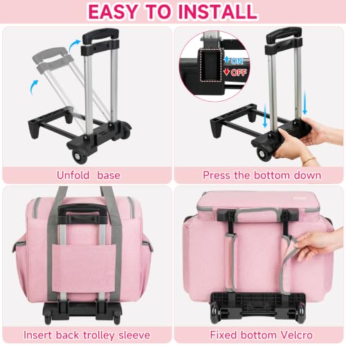 Rolling Craft Bag, Large Craft Bag with Wheels for Scrapbook Supplies - color: Pink, size: With Trolley