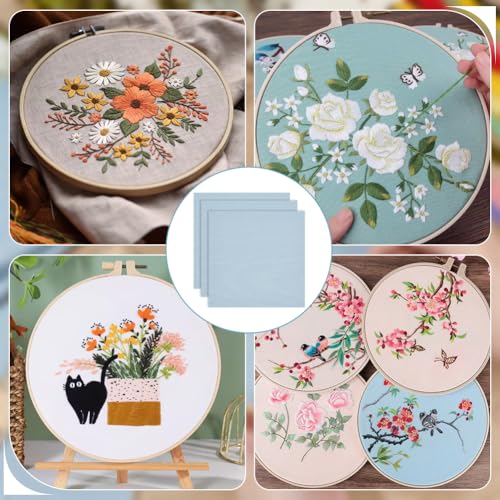 BENECREAT 20 Sheets Linen Embroidery Fabric, 9.8x9.8 Inch Square Stitch Embroidery Cloth, Aqua Needlework Fabric for Garments Embroidery Cloth - color: Aqua