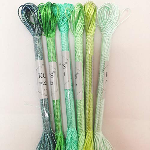 KCS 6-Strand Cross Stitch Metallic Variegated Pearl Shiny Embroidery Floss (6 skeins, Solid Color 5) - color: Solid color 5