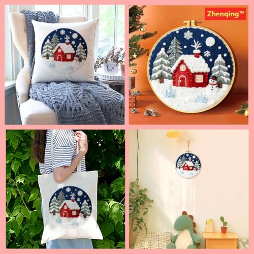 Zhenqing Winter Snow Scene Embroidery Kit for Beginners - Complete Set with 20cm Hoop, Pre-Printed 29x29cm Cotton Fabric, Threads & Tools(C0163) - color: Winter Snow Scene