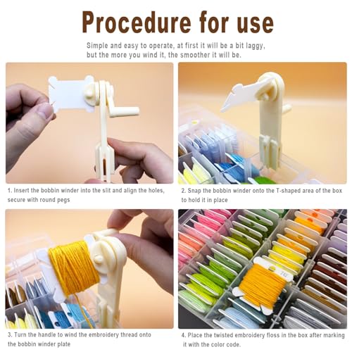 Embroidery Floss Organizer Cross Stitch Thread Storage Box Tools with 120 Pieces Floss Bobbins, Bobbin Winder, Scissor and Colour Stickers,Removable 18 Compartments Big Size Case