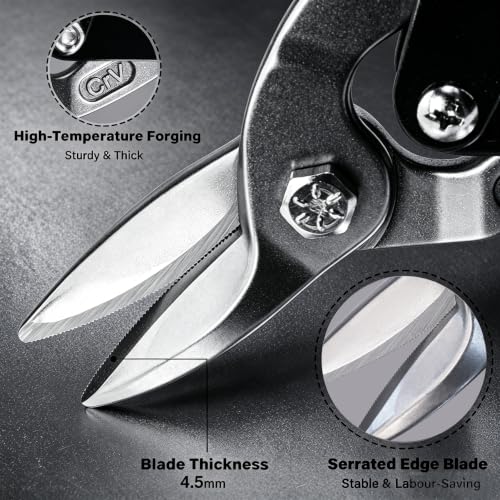 HAUTMEC 3 Pcs Aviation Tin Snips for Cutting Metal Sheet, Heavy-Duty CR-V Metal Shears, 10" Sheet Metal Cutter Tools with Safety Lock & Ergonomic Grip for Straight, Left & Right Cuts – HTSSM25063 - style: Model 2