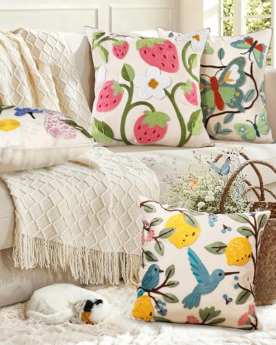 Embroidered Throw Pillow Cover 18x18 Inch, Branch Butterfly - color: Branch-butterfly, size: 18" x 18" (Pack of 1)