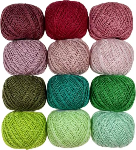 KCS Mercerized Pearl Cotton Thread Size 8 Crochet Needlework Embroidery Threads Ball (12, 12balls08) - color: 12balls08