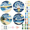 BEUNITONE 4pcs Embroidery Kit, Starry Sky & Beach Stamped Embroidery Kits with Hoop, Thread & Needles, Cross Stitch Kits Sewing Gifts for Adults and Beginners, DIY Craft for Relaxation - style: C-Starry Sky Scenery