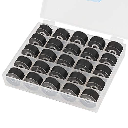 Simthread 25pcs Size A SA156 60WT Prewound Bobbin Thread - Black - color: 60wt Black