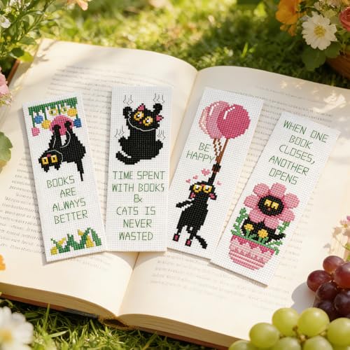 ORIGACH 6 Pack Black Cat & Inspirational Quotes Cross Stitch Kit - style: Black Cats & Quotes