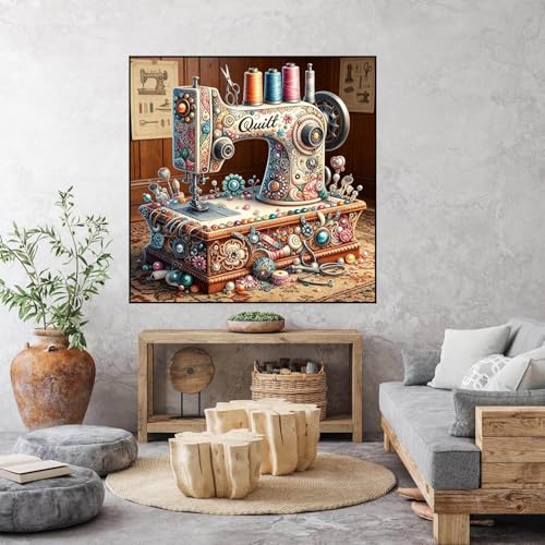 Dugsmgd Diamond Art Kits for Adults, Diamond Painting Kits 14x14 in - color: Sewing Machine