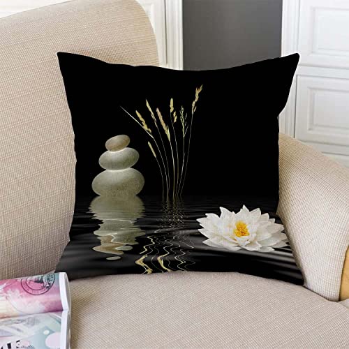 TSSOHU Decorative Throw Pillow Cover Asian Zen Stone, Pillow Covers 18"x 18" Meditation Japanese Lotus Spa Room Decor for Living Room Couch Cushion Bed Indoor Outdoor Home Decor - color: Tss38
