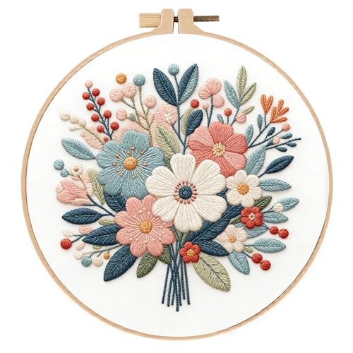 Embroidery Kit for Beginners & Adults Starter Kit, Cross Stitch Kits,DIY Hand Embroidery Needlepoint Set with Hoop, Pre-Printed Fabric, Threads and Instructions (Flower-4) - color: Flower-4