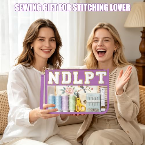 BuyCard Needlepoint Project Bag, NDLPT Clear Zipper Pouch Sewing Gifts Bag - color: Purple