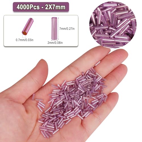 4000pcs Grape Purple Bugle Beads Bulk -Embroidery Beads,Long Tube Bead for Jewelry Making, Bracelet Necklaces Supplies,Craft DIY(7x2mm) - color: Grape Purple