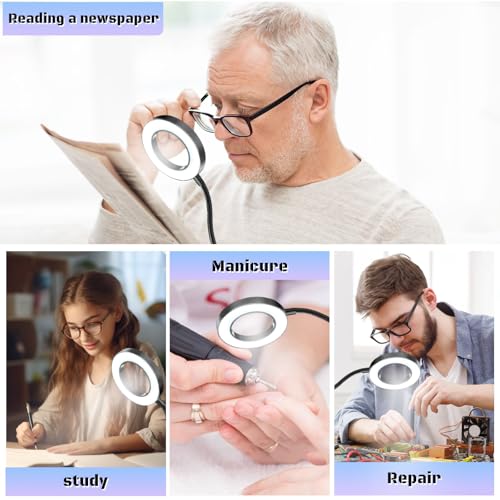 10X Magnifying Glass with Light Clip on Mganifier with 48 LED Lights