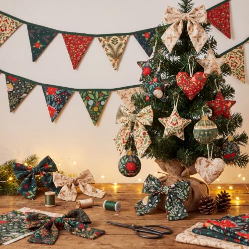 25 Pcs Christmas Cotton Fabric Squares, Christmas Morris Flowers Style - color: Christmas Morris Flowers