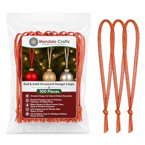 Mandala Crafts Red & Gold Christmas Ribbon Ornament Hangers Loops, 100 PCs - color: Red and Gold