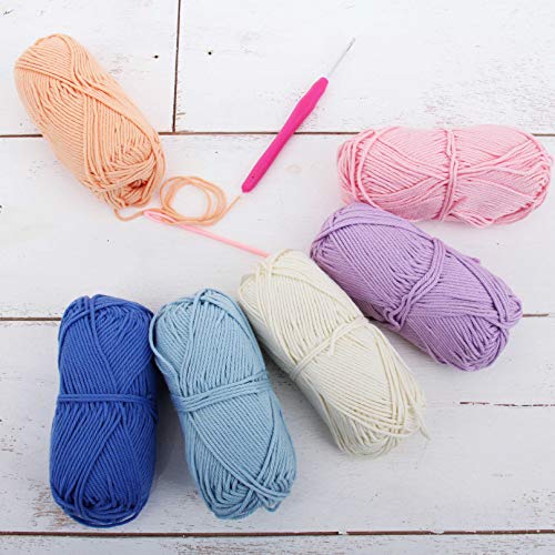 ThreadArt Cotton Crochet Yarn Set #4, 6 Pack 50g 85yd, Pastel Colors - color: PASTELS