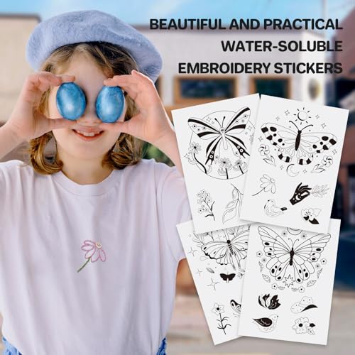 Beadthoven 20pcs Water Soluble Hand Sewing Stabilizers Stick and Stitch Embroidery Papers with Butterfly Patterns Wash Away Adhesive Embroidery Stabilizers for Hand Sewing Clothes Fabric - color: Butterfly