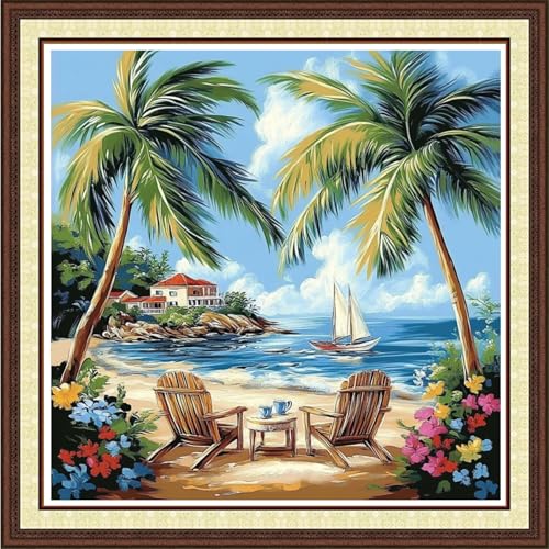 Findvoor Counted Cross Stitch Kits for Adults Full Range of Cross Stitching Embroidery Unprinted Pattern for Beginners, 11CT Needlepoint Kit Patterns Embroidery Kits-Drinking Tea Tree 18x18 inch - color: ColorCraft23