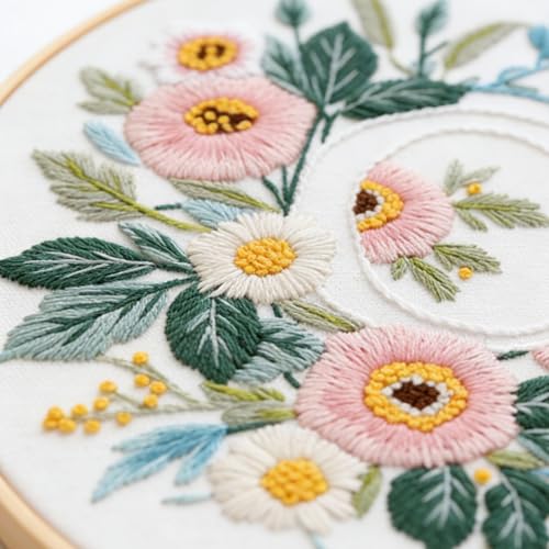 Zerzsy 7.87 '' Embroidery Kits Plant Flower Leaf English Letter Patterns for Beginners Adults, Easy to Learn Cross Stitch Kit for Home Office Decor - color: Letter C