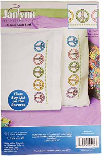 JANLYNN Stamped Cross Stitch Pillowcase Pair 20"X30", Peace Sign
