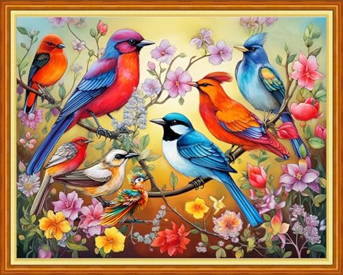Dooxvey Cross Stitch Kits for Adults Beginners,Full Range of Cross-Stitch Stamped Kits Needlepoint Kits for Beginners Embroidery Kits 11CT Cross Stitch Patterns-Birds and Flowers 16x20 inch - color: Manual Arts 02