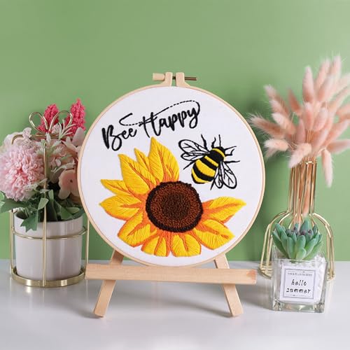 Louise Maelys Sunflower Bee Embroidery Kit for Beginners Gift DIY Set - color: Bee Happy