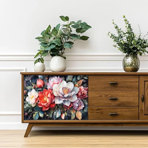 Peacoblue Dark Floral Rub On Transfers for Furniture Craft 6"x12" - style: Artistic flowers on dark