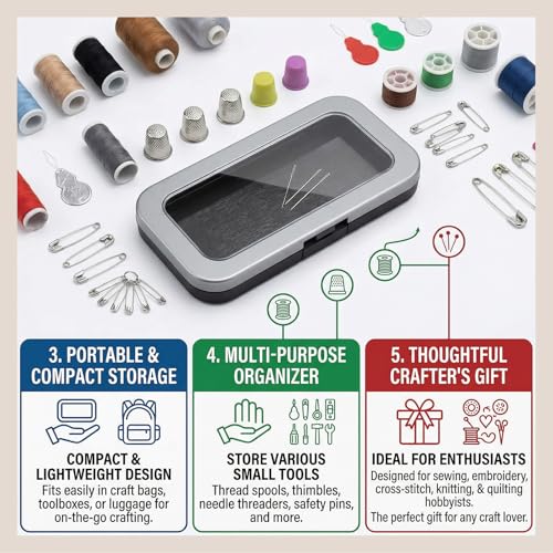 houlishu Magnetic Needle Case, Sewing Organizer with Clear Lid, Portable Storage Box for Embroidery Knitting Craft Thread Needles & Tools