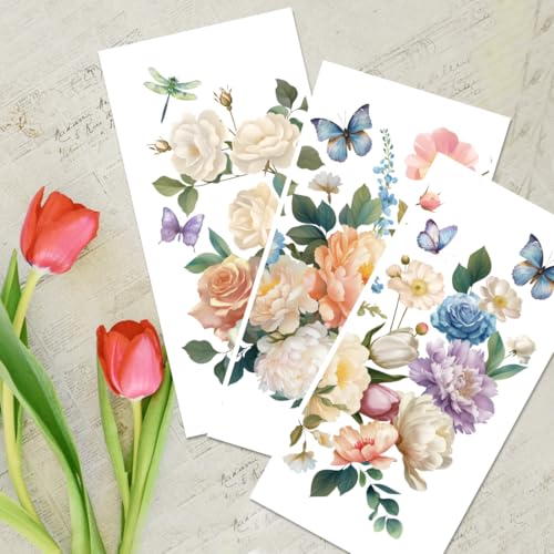 3 Sheets Rub on Transfers for Crafts and Furniture,Flower Cluster,Cold IOD Transfers Stickers,Rub on Transfer Stickers for Wood,Paper,Glass,Desk,DIY Home Decor(11.8x5.9 Inch) - style: Big flower cluster