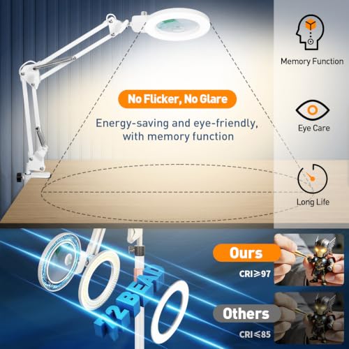 KIRKAS Magnifying Floor Lamp,12X 30X 11.2in Stable Base Magnifier White - color: White, size: 12X 30X 11.2inch